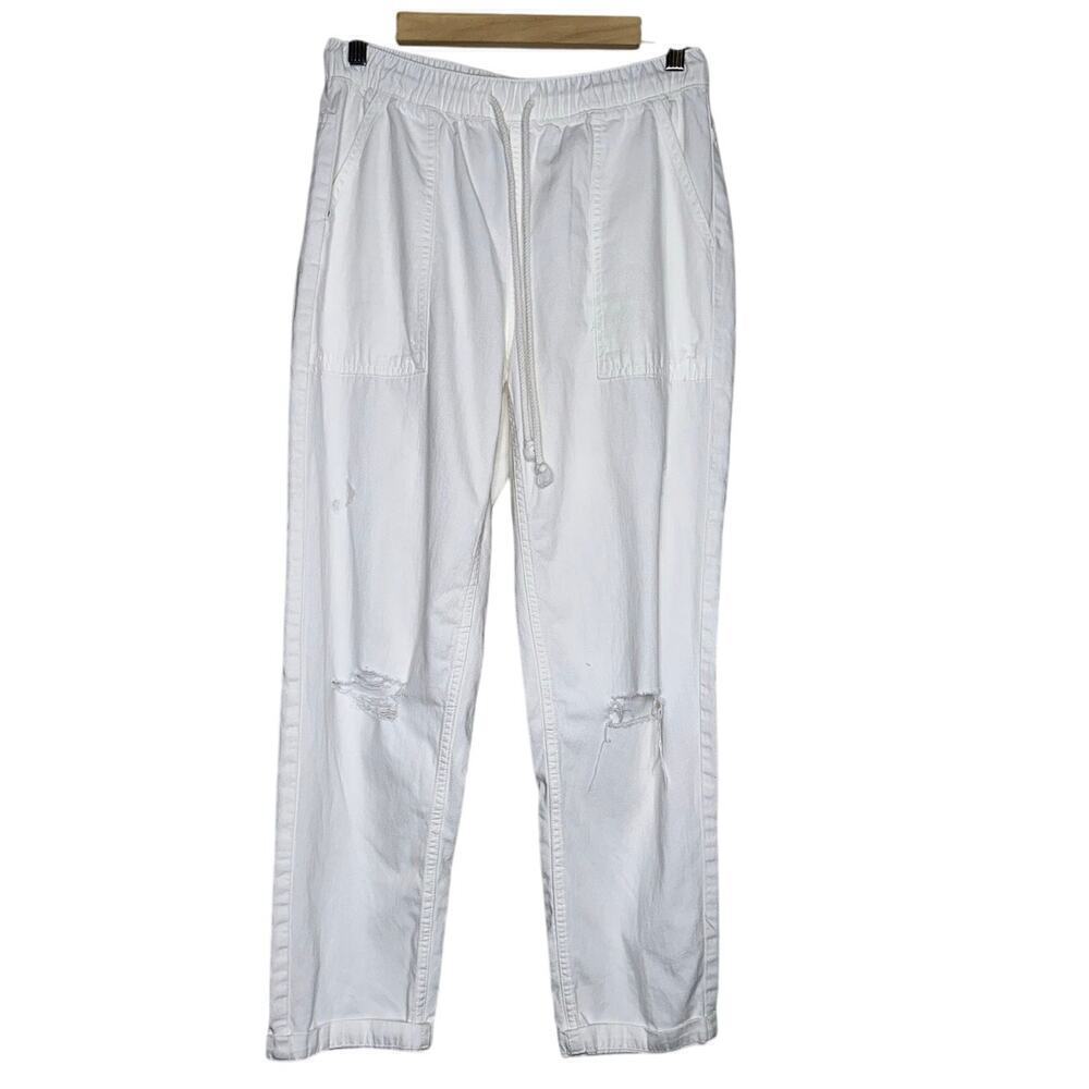 Aerie White Pull-On Cotton Jogger Pants Size Small Distressed Relaxed Fit